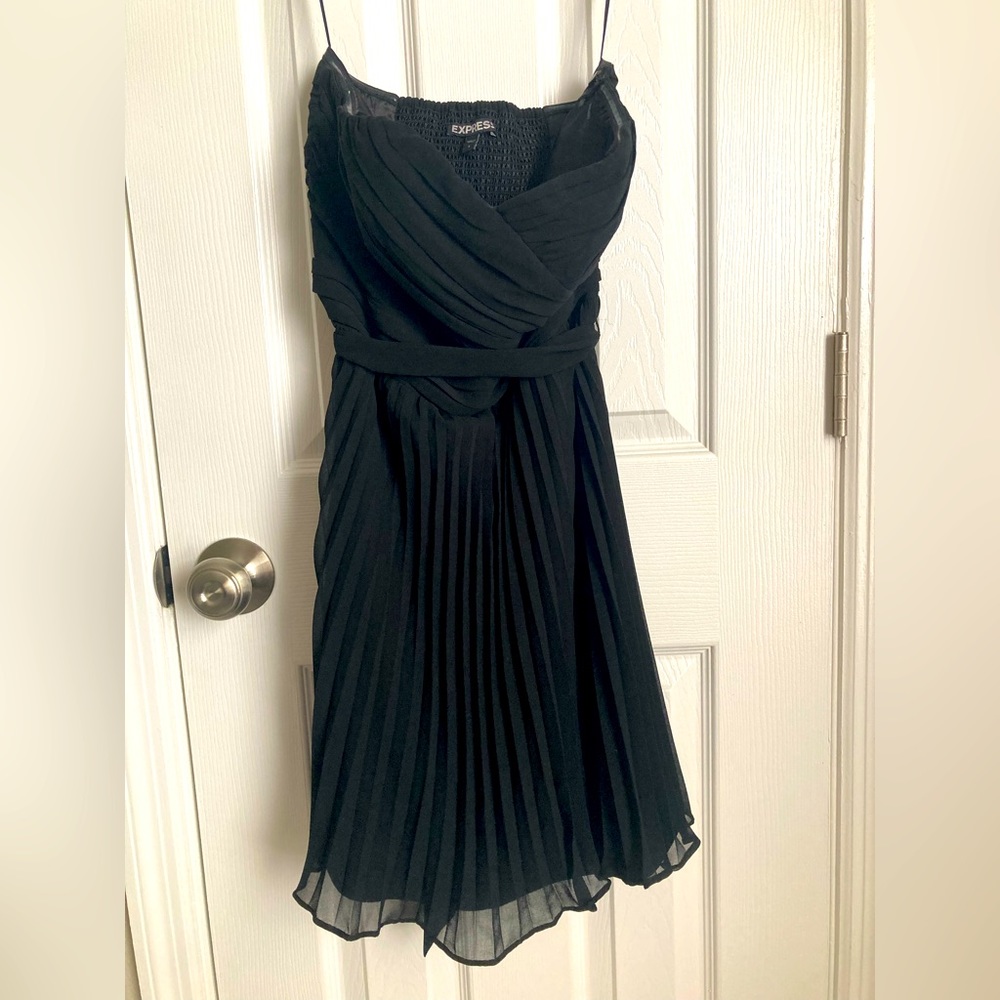 Little black strapless dress.